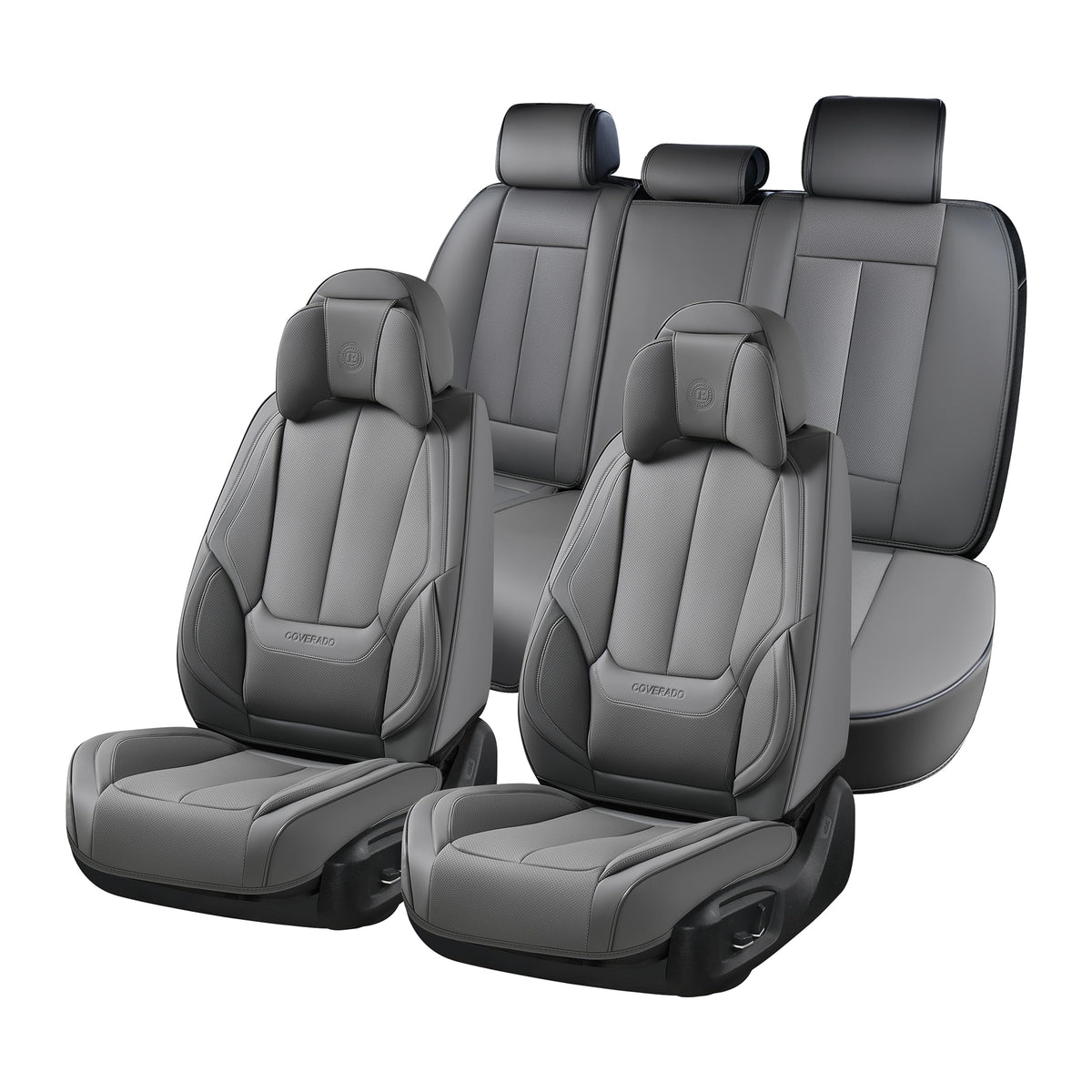 Coverado Seat Covers Full Set, Black Seat Covers for Cars 5 Seats, Car Seat Protector, Waterproof Nappa Leather Car Seat Cushion, Front and Rear Car Seat Cover Fit for Most Sedans SUV Pick-up Truck