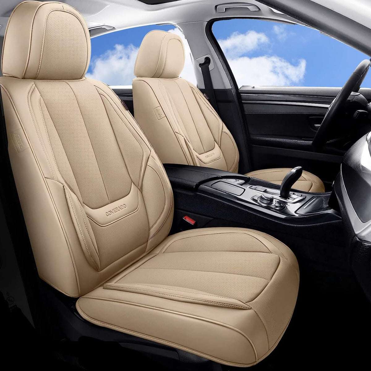 Coverado Seat Covers Full Set, Black Seat Covers for Cars 5 Seats, Car Seat Protector, Waterproof Nappa Leather Car Seat Cushion, Front and Rear Car Seat Cover Fit for Most Sedans SUV Pick-up Truck