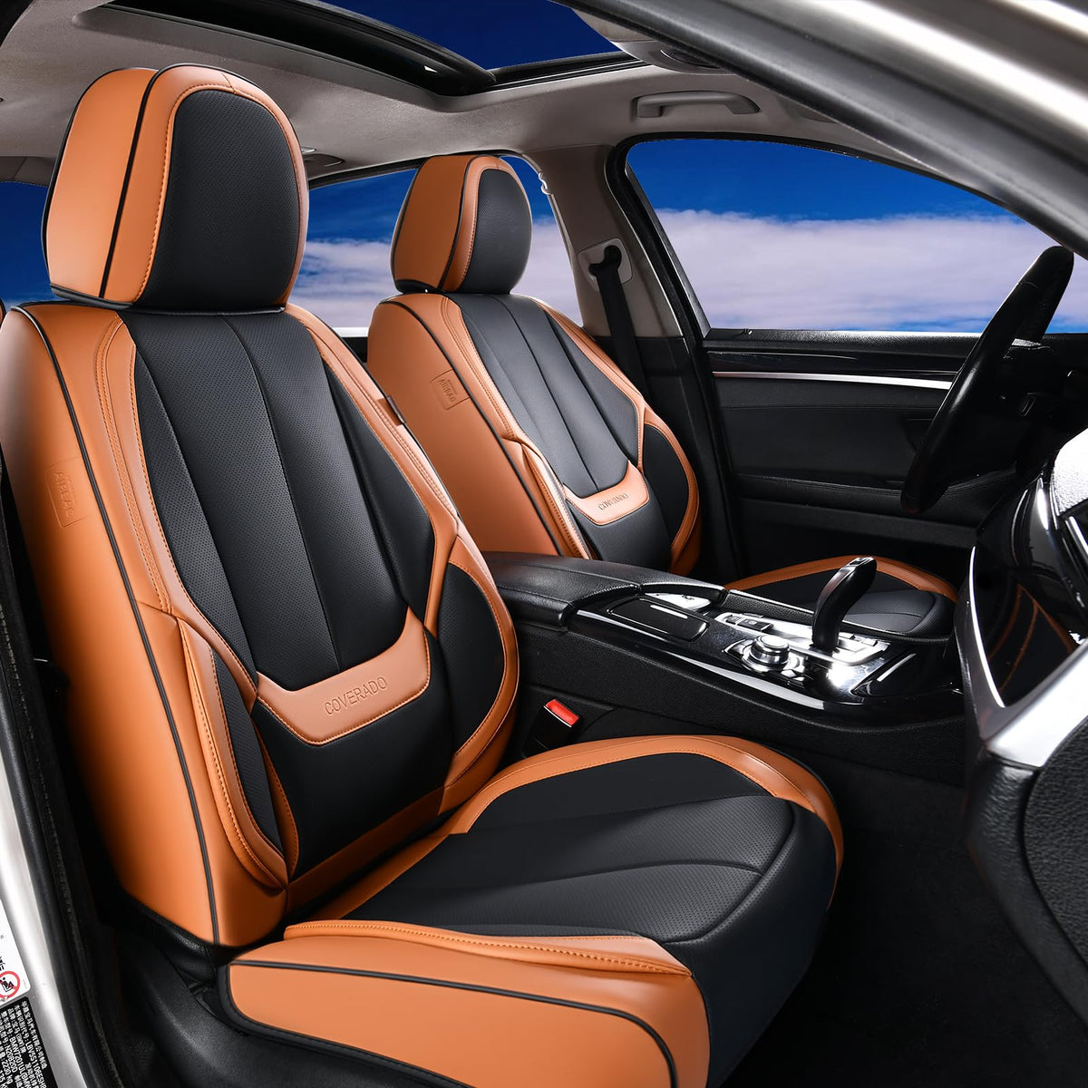 Coverado Seat Covers Full Set, Black Seat Covers for Cars 5 Seats, Car Seat Protector, Waterproof Nappa Leather Car Seat Cushion, Front and Rear Car Seat Cover Fit for Most Sedans SUV Pick-up Truck