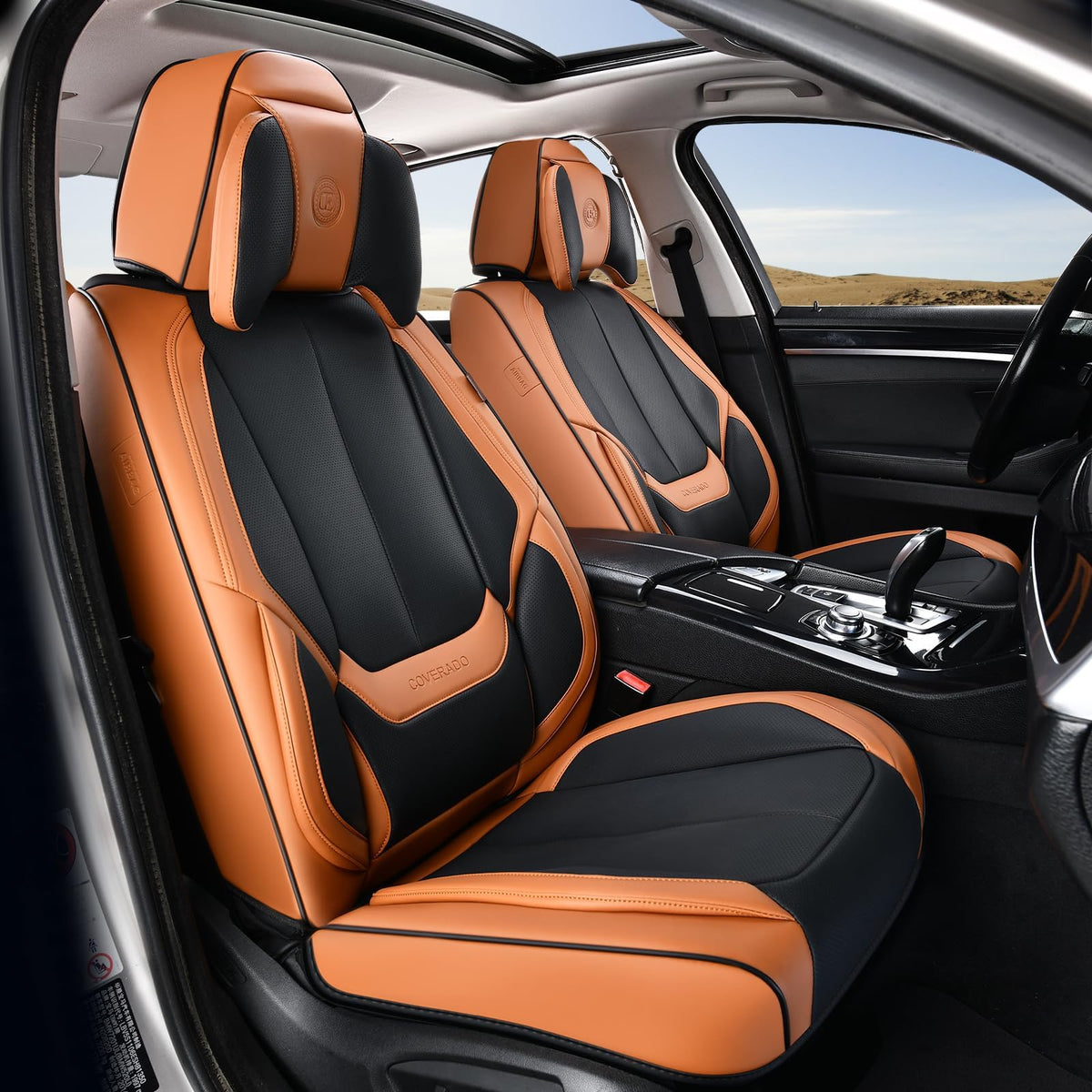 Coverado Seat Covers Full Set, Black Seat Covers for Cars 5 Seats, Car Seat Protector, Waterproof Nappa Leather Car Seat Cushion, Front and Rear Car Seat Cover Fit for Most Sedans SUV Pick-up Truck
