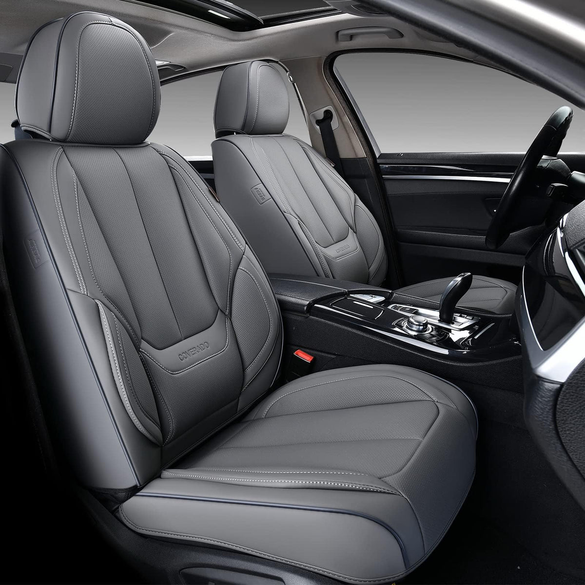 Coverado Seat Covers Full Set, Black Seat Covers for Cars 5 Seats, Car Seat Protector, Waterproof Nappa Leather Car Seat Cushion, Front and Rear Car Seat Cover Fit for Most Sedans SUV Pick-up Truck
