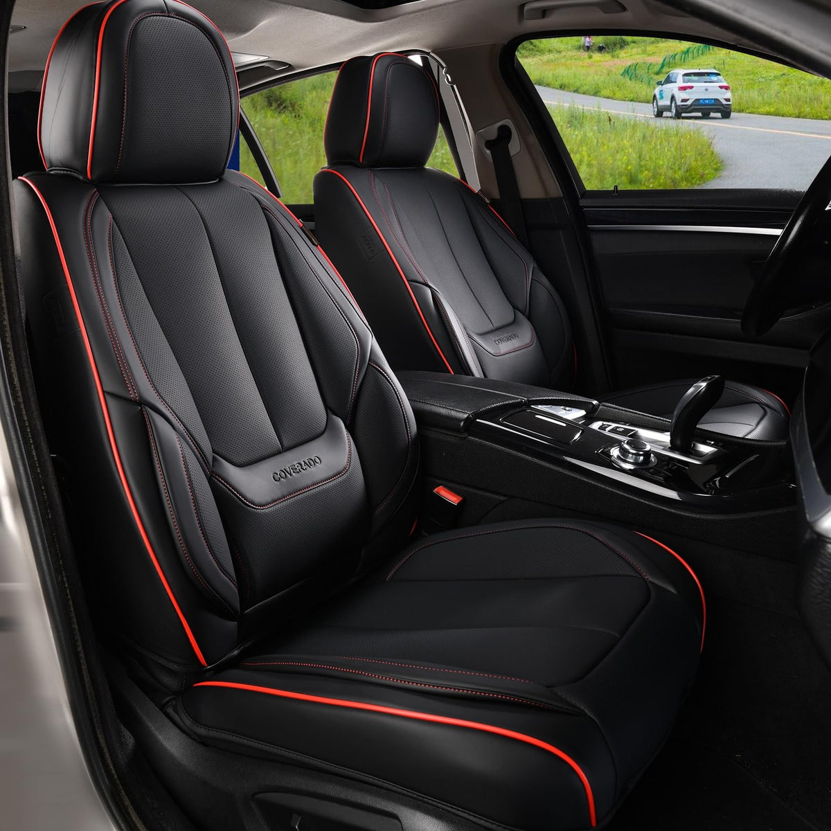 Coverado Seat Covers Full Set, Black Seat Covers for Cars 5 Seats, Car Seat Protector, Waterproof Nappa Leather Car Seat Cushion, Front and Rear Car Seat Cover Fit for Most Sedans SUV Pick-up Truck