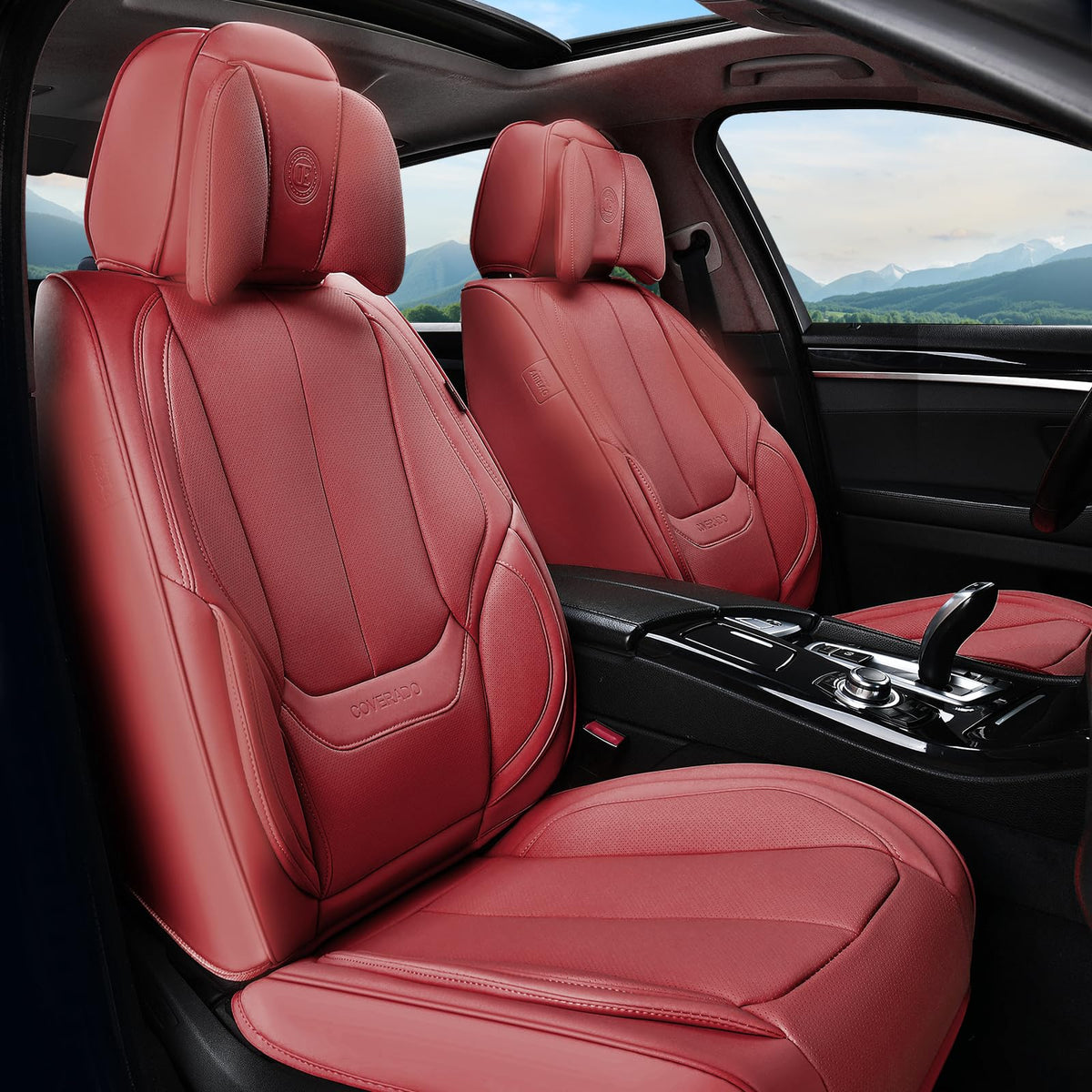 Coverado Seat Covers Full Set, Black Seat Covers for Cars 5 Seats, Car Seat Protector, Waterproof Nappa Leather Car Seat Cushion, Front and Rear Car Seat Cover Fit for Most Sedans SUV Pick-up Truck