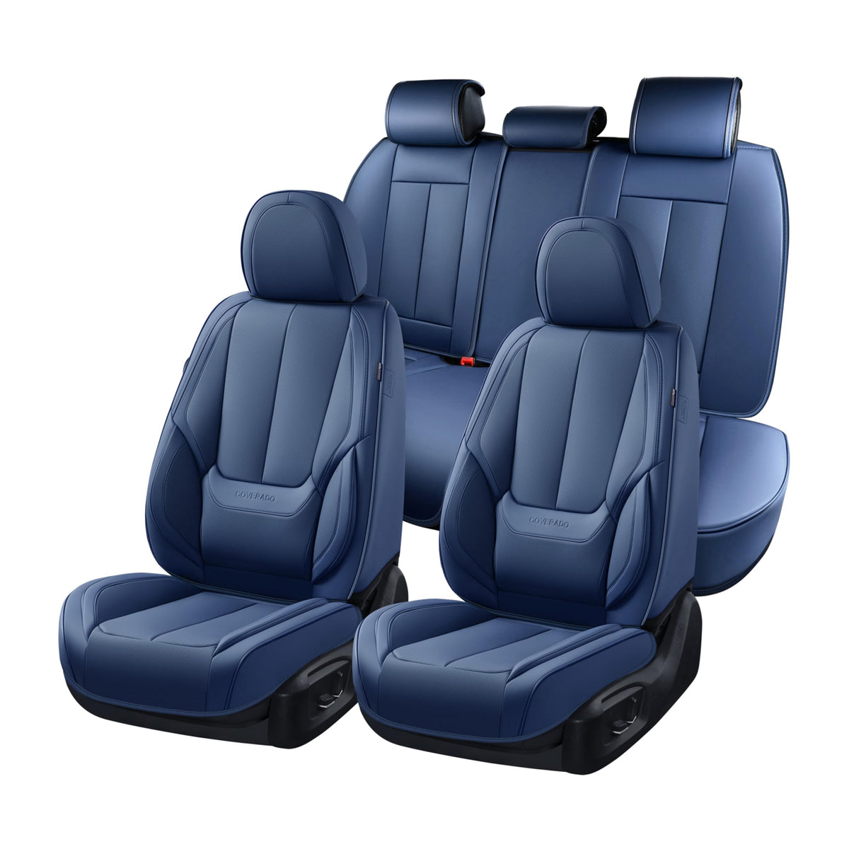Coverado Seat Covers Full Set, Black Seat Covers for Cars 5 Seats, Car Seat Protector, Waterproof Nappa Leather Car Seat Cushion, Front and Rear Car Seat Cover Fit for Most Sedans SUV Pick-up Truck