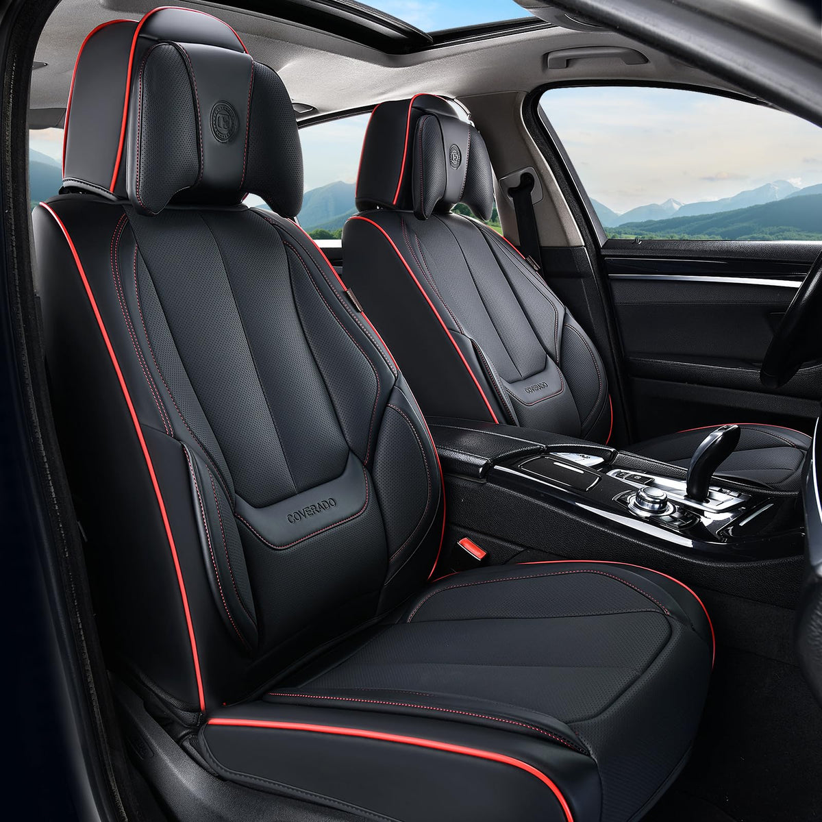 Coverado Seat Covers Full Set, Black Seat Covers for Cars 5 Seats, Car Seat Protector, Waterproof Nappa Leather Car Seat Cushion, Front and Rear Car Seat Cover Fit for Most Sedans SUV Pick-up Truck