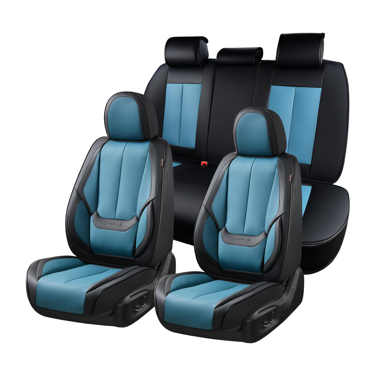 Coverado Seat Covers Full Set, Black Seat Covers for Cars 5 Seats, Car Seat Protector, Waterproof Nappa Leather Car Seat Cushion, Front and Rear Car Seat Cover Fit for Most Sedans SUV Pick-up Truck