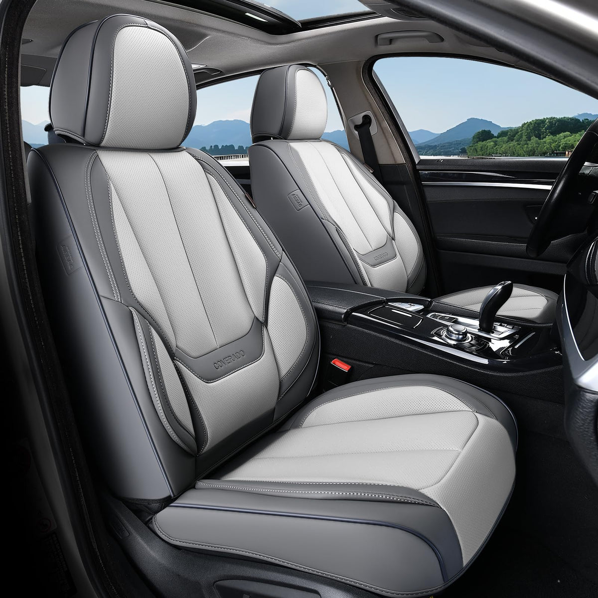 Coverado Seat Covers Full Set, Black Seat Covers for Cars 5 Seats, Car Seat Protector, Waterproof Nappa Leather Car Seat Cushion, Front and Rear Car Seat Cover Fit for Most Sedans SUV Pick-up Truck