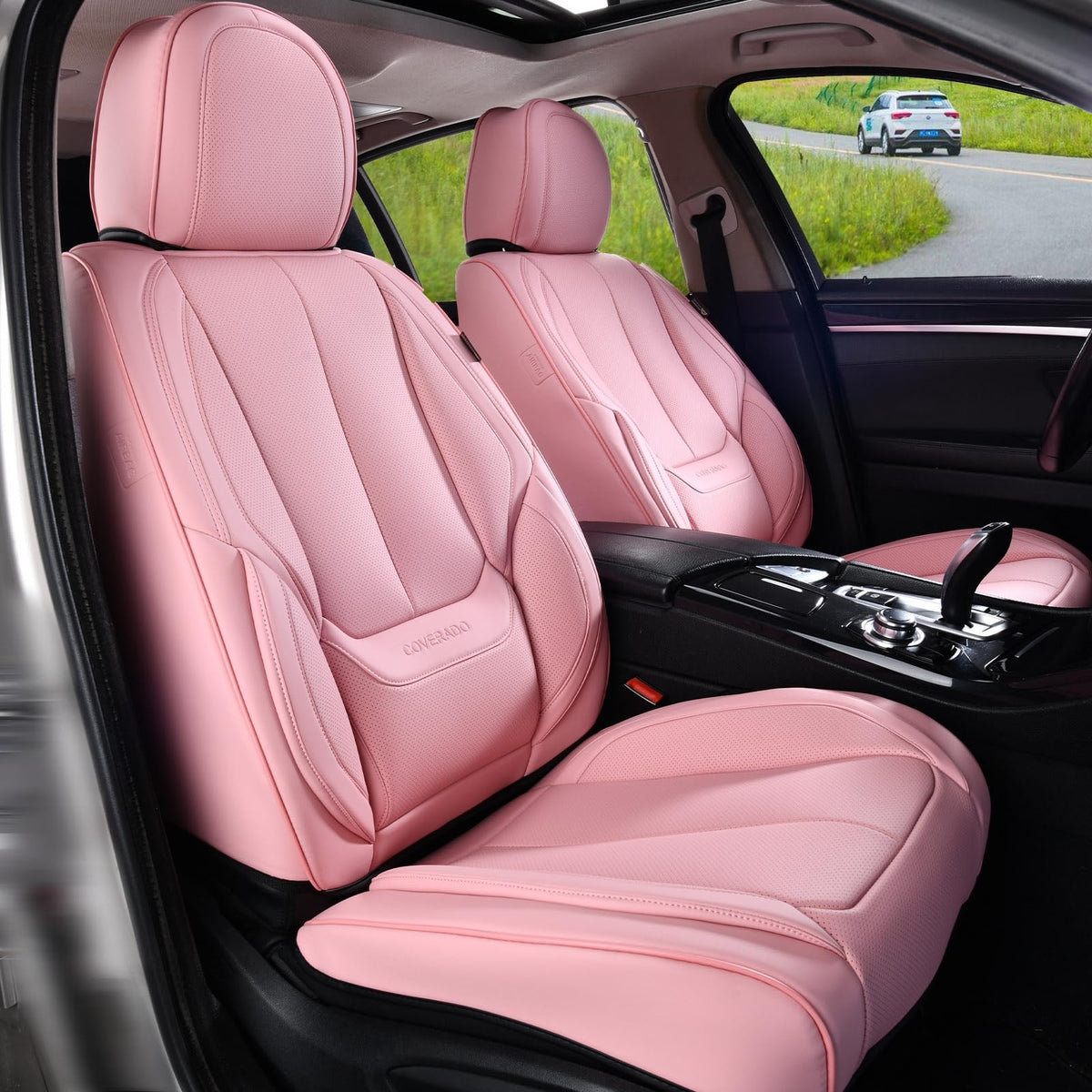 Coverado Seat Covers Full Set, Black Seat Covers for Cars 5 Seats, Car Seat Protector, Waterproof Nappa Leather Car Seat Cushion, Front and Rear Car Seat Cover Fit for Most Sedans SUV Pick-up Truck