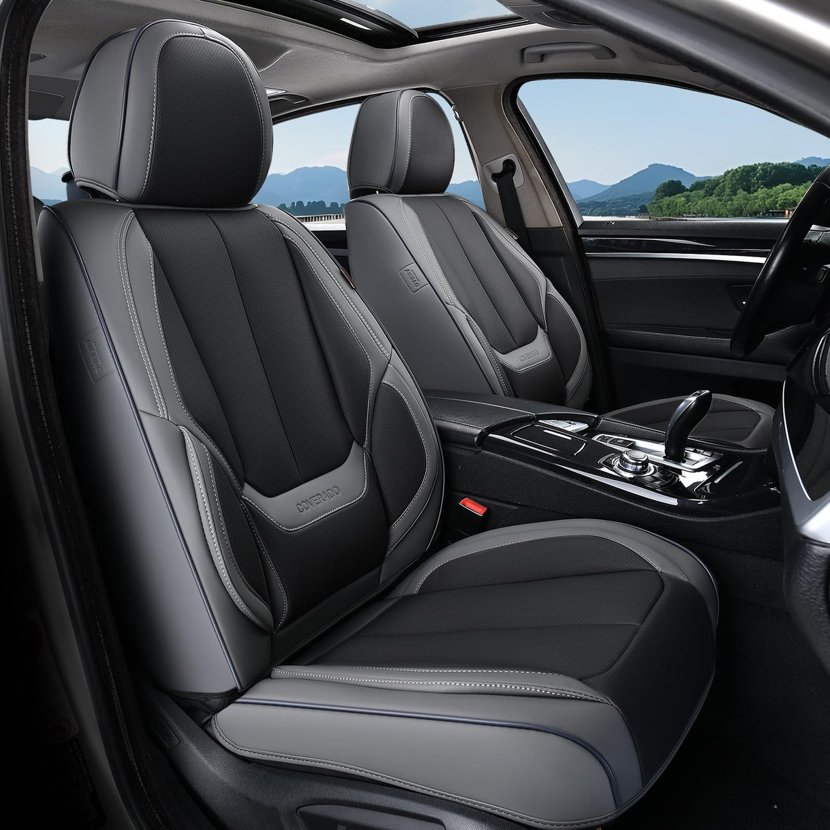 Coverado Seat Covers Full Set, Black Seat Covers for Cars 5 Seats, Car Seat Protector, Waterproof Nappa Leather Car Seat Cushion, Front and Rear Car Seat Cover Fit for Most Sedans SUV Pick-up Truck