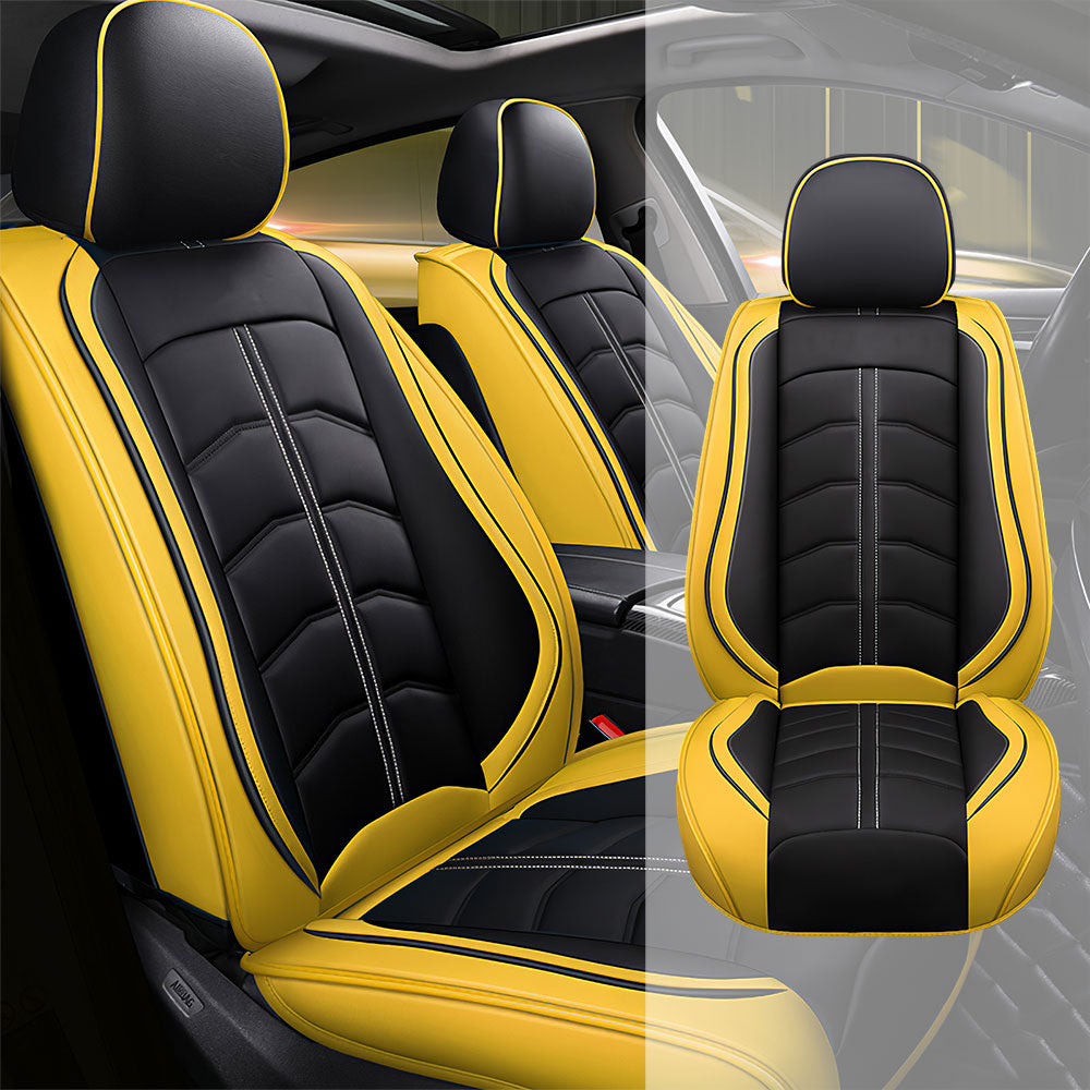 Full Coverage Black Leather Car Seat Cover Light Standard Style, Automotive Vehicle Cushion Universal Fit