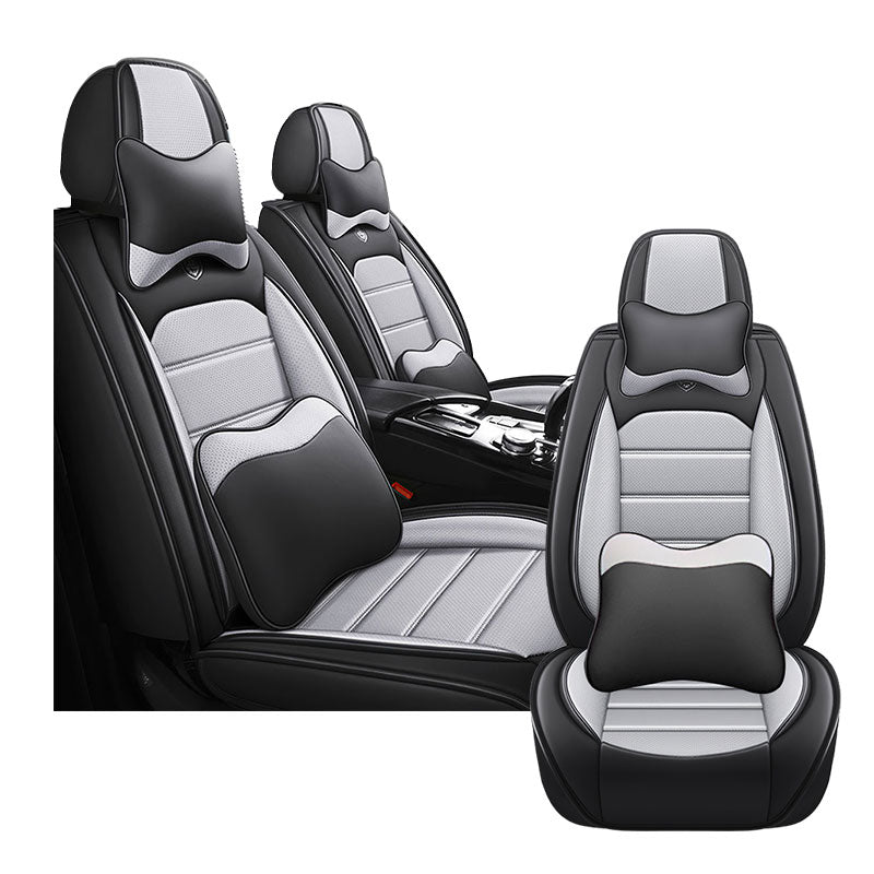 Full Coverage Black Leather Car Seat Cover Sports’  Luxury Style, Automotive Vehicle Cushion Universal Fit