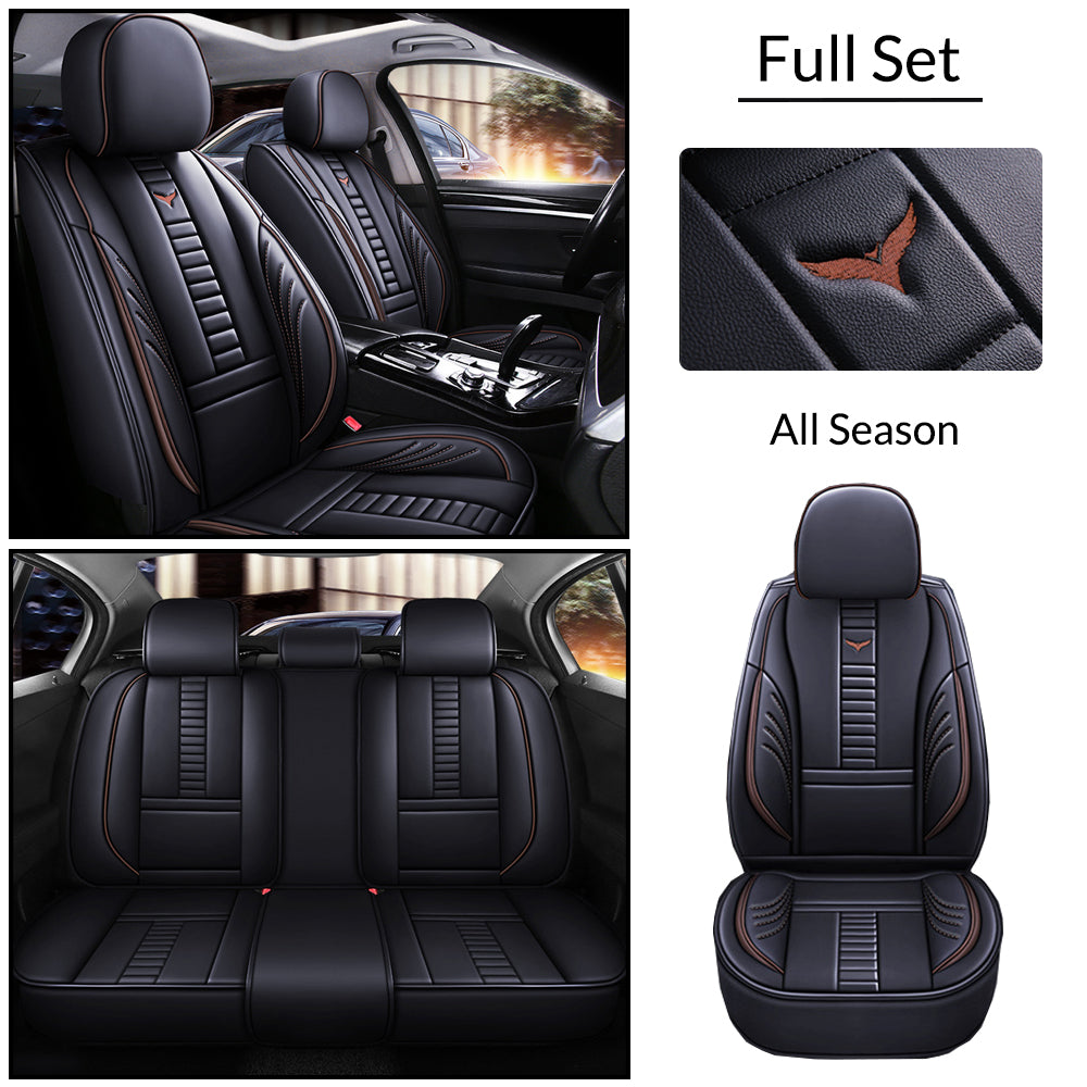Full Coverage Black Leather Car Seat Cover Mechanical Standard Style, Automotive Vehicle Cushion Universal Fit