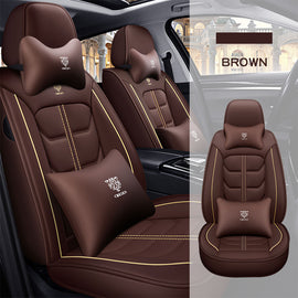 Full Coverage Black Leather Car Seat Cover Light Luxury Style, Automotive Vehicle Cushion Universal Fit