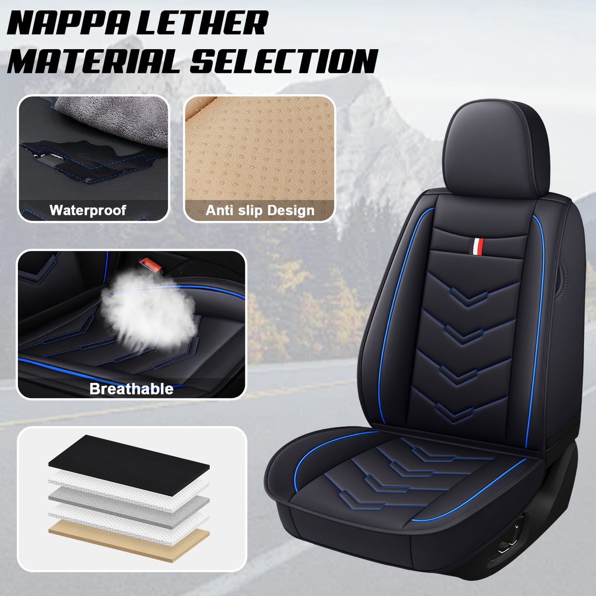 Acura Integra 2000-2026 Seat Covers - Black Blue - 2 Seat Standard