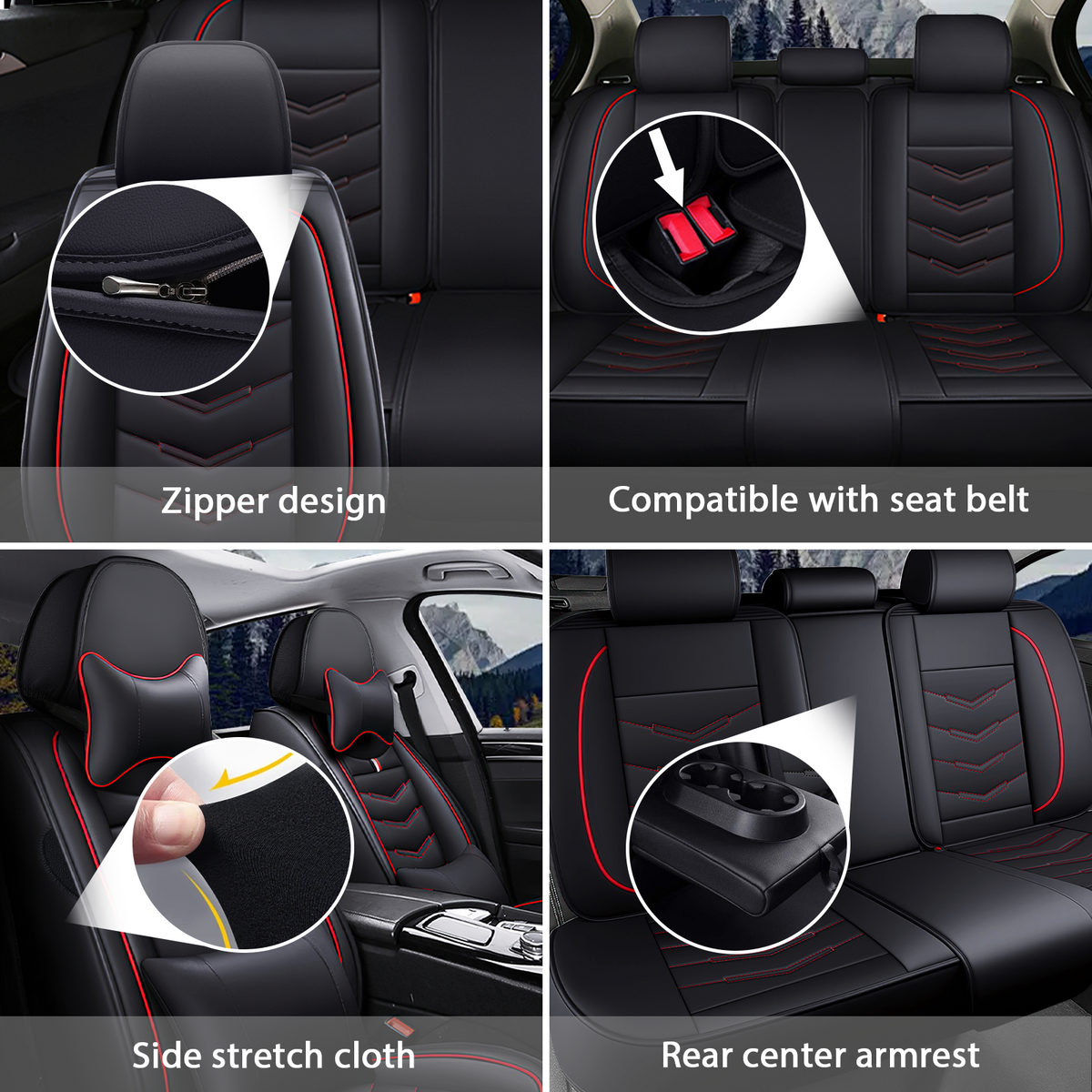 Acura Integra 2000-2026 Seat Covers - Black Red - 2 Seat Luxury