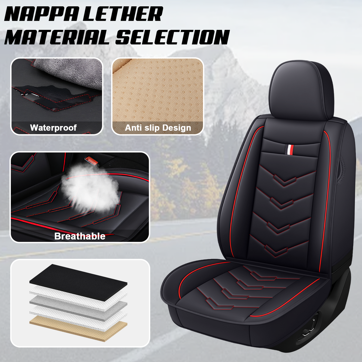 Acura Integra 2000-2026 Seat Covers - Black Red - 2 Seat Standard