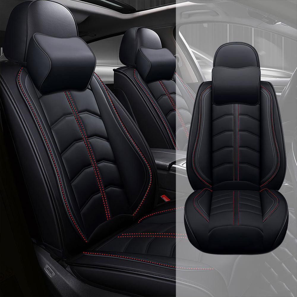 Full Coverage Black Leather Car Seat Cover Light Luxury Style, Automotive Vehicle Cushion Universal Fit