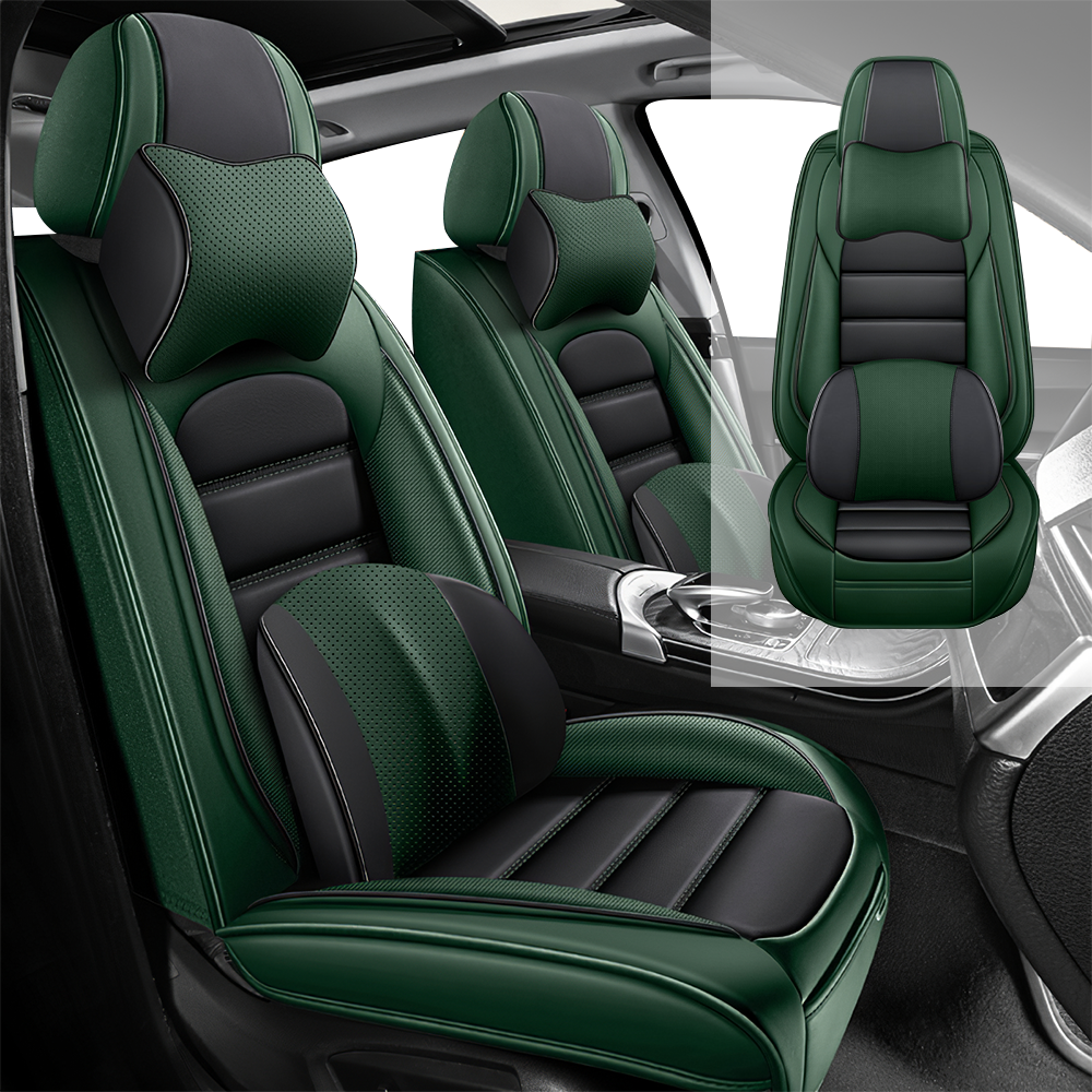 Full Coverage Black Leather Car Seat Cover Classical Luxury Style, Automotive Vehicle Cushion Universal Fit