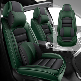 Full Coverage Black Leather Car Seat Cover Classical Luxury Style, Automotive Vehicle Cushion Universal Fit