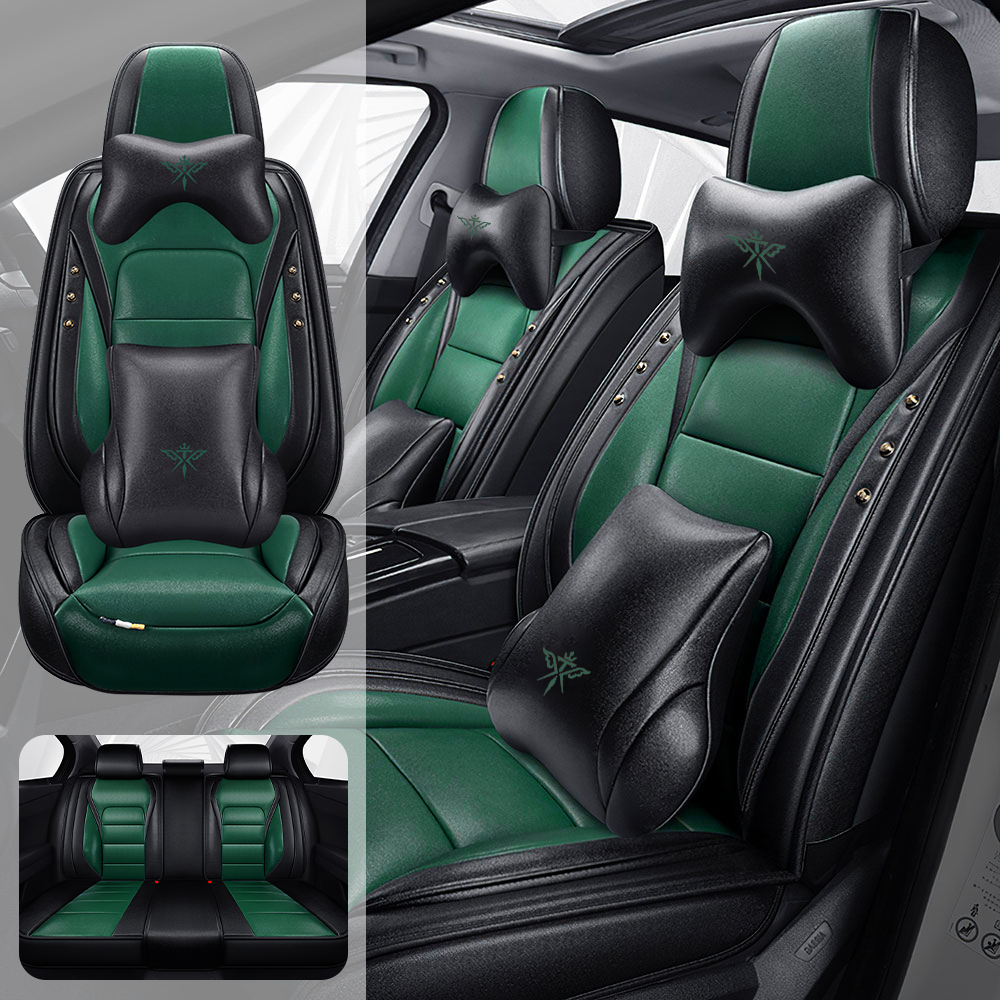 Full Coverage Black Leather Car Seat Cover Street Luxury Style, Automotive Vehicle Cushion Universal Fit