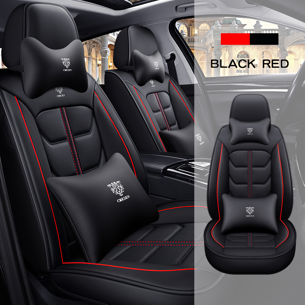 Full Coverage Black Leather Car Seat Cover Light Luxury Style, Automotive Vehicle Cushion Universal Fit