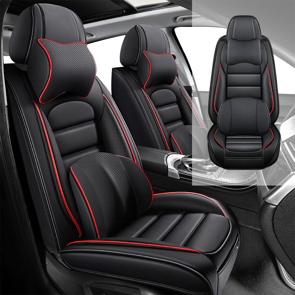 Full Coverage Black Leather Car Seat Cover Classical Luxury Style, Automotive Vehicle Cushion Universal Fit