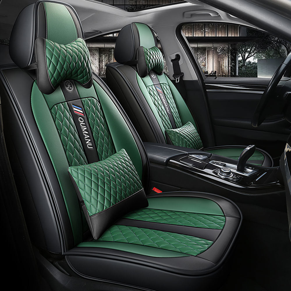 Full Coverage Black Leather Car Seat Cover Street Luxury Style, Automotive Vehicle Cushion Universal Fit