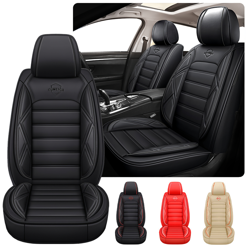 Full Coverage Black Leather Car Seat Cover Sports’ Standard Style, Automotive Vehicle Cushion Universal Fit