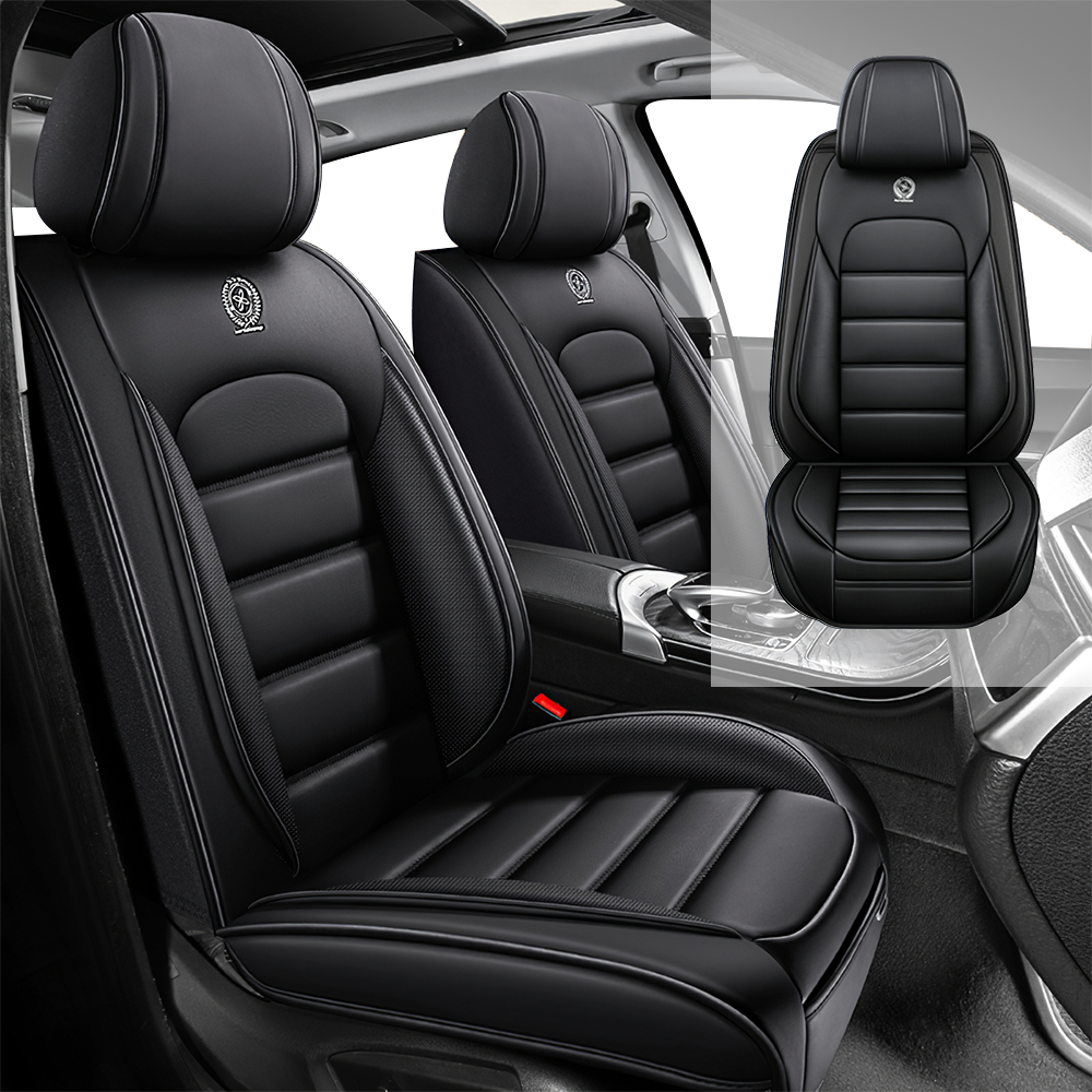 Full Coverage Black Leather Car Seat Cover Classical Standard Style, Automotive Vehicle Cushion Universal Fit
