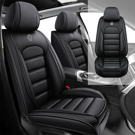Full Coverage Black Leather Car Seat Cover Classical Standard Style, Automotive Vehicle Cushion Universal Fit