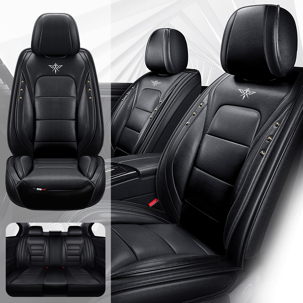 Full Coverage Black Leather Car Seat Cover Street Standard Style, Automotive Vehicle Cushion Universal Fit