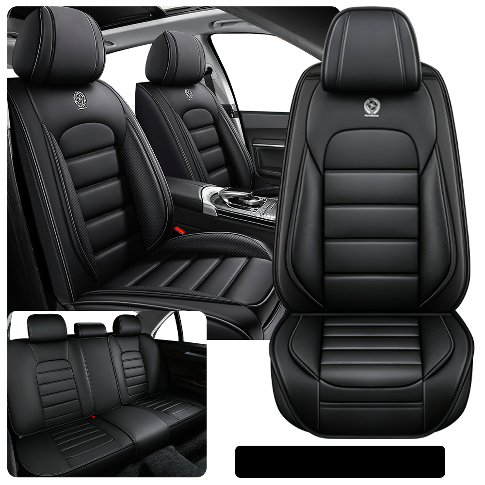 Full Coverage Black Leather Car Seat Cover Classical Standard Style, Automotive Vehicle Cushion Universal Fit