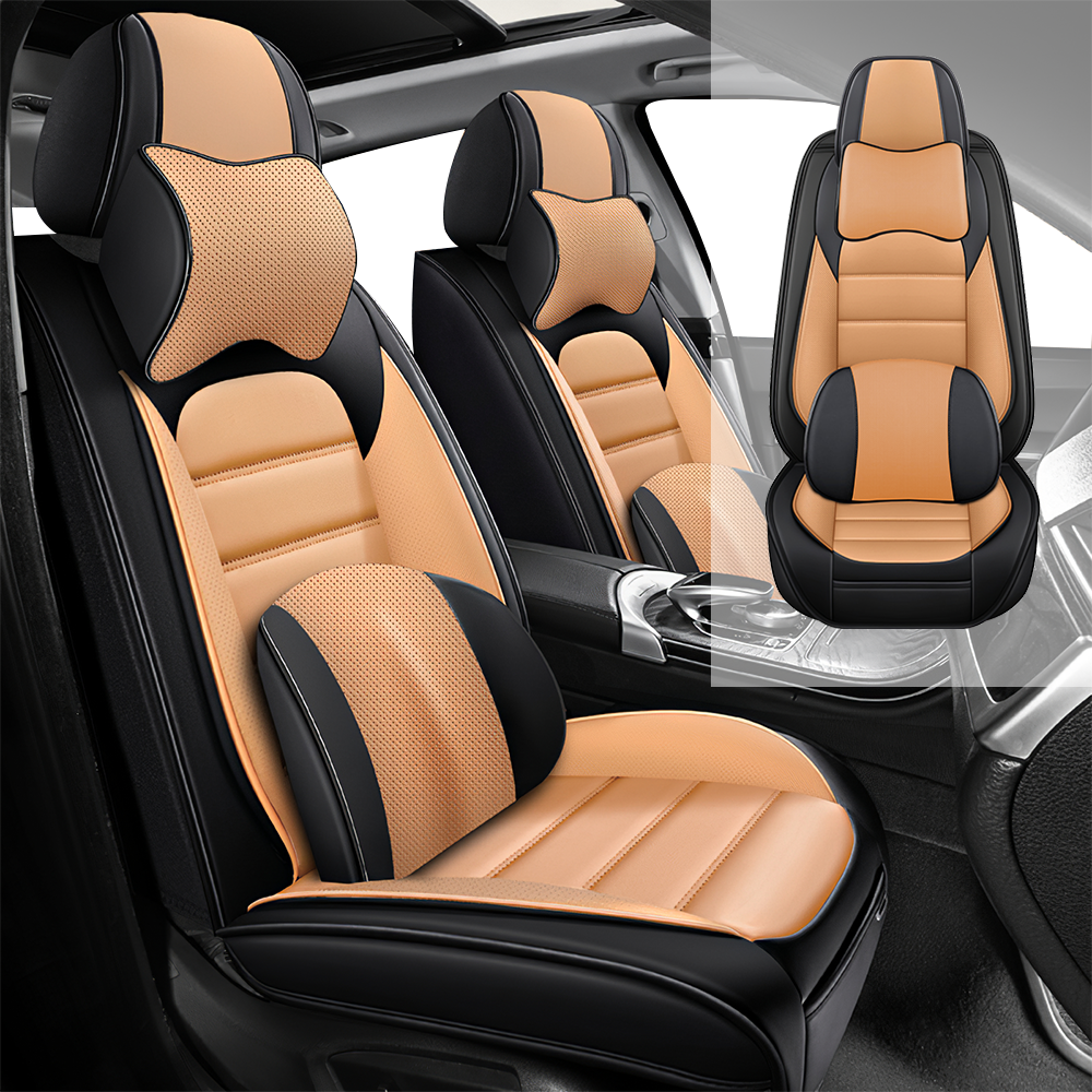 Full Coverage Black Leather Car Seat Cover Classical Luxury Style, Automotive Vehicle Cushion Universal Fit