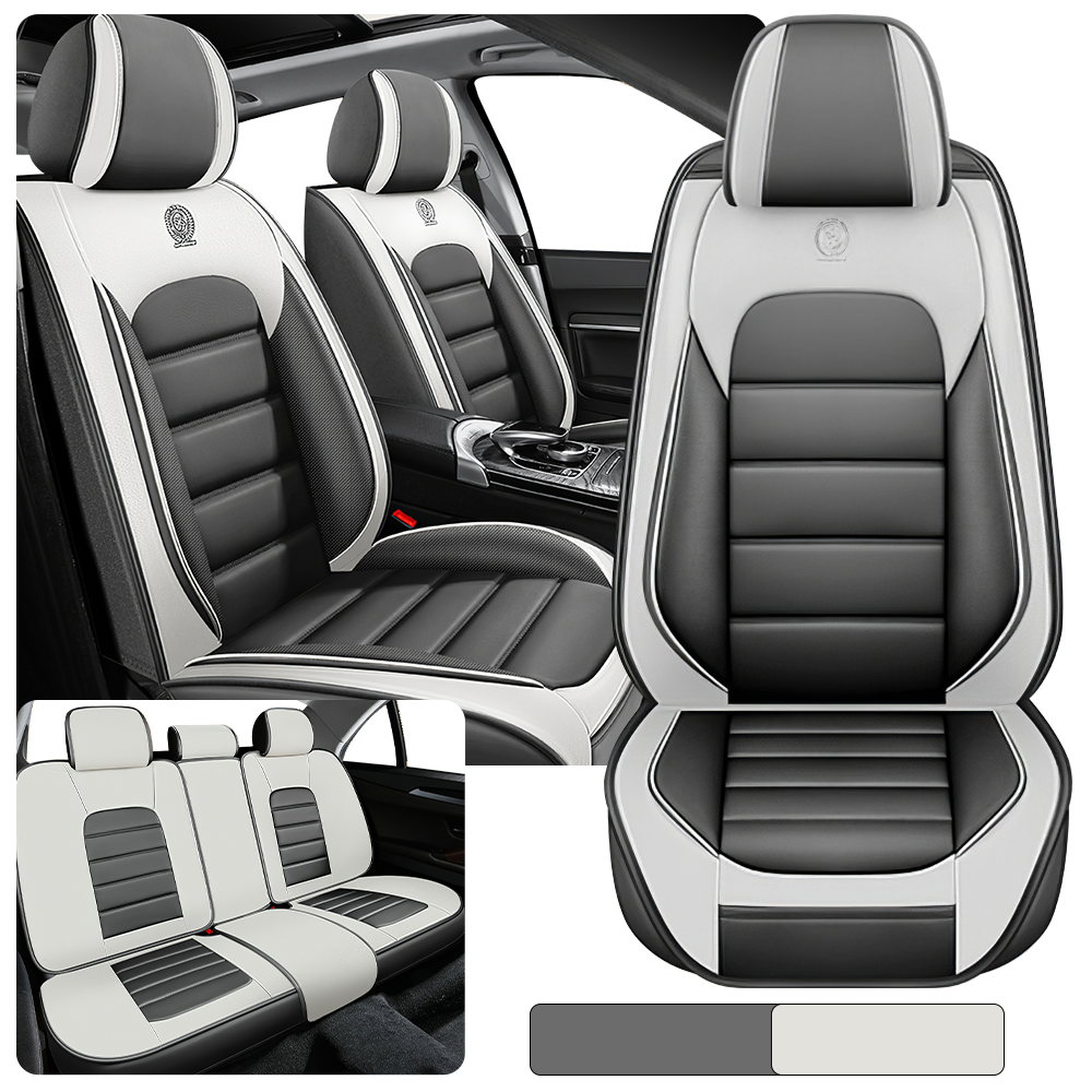Full Coverage Black Leather Car Seat Cover Classical Standard Style, Automotive Vehicle Cushion Universal Fit