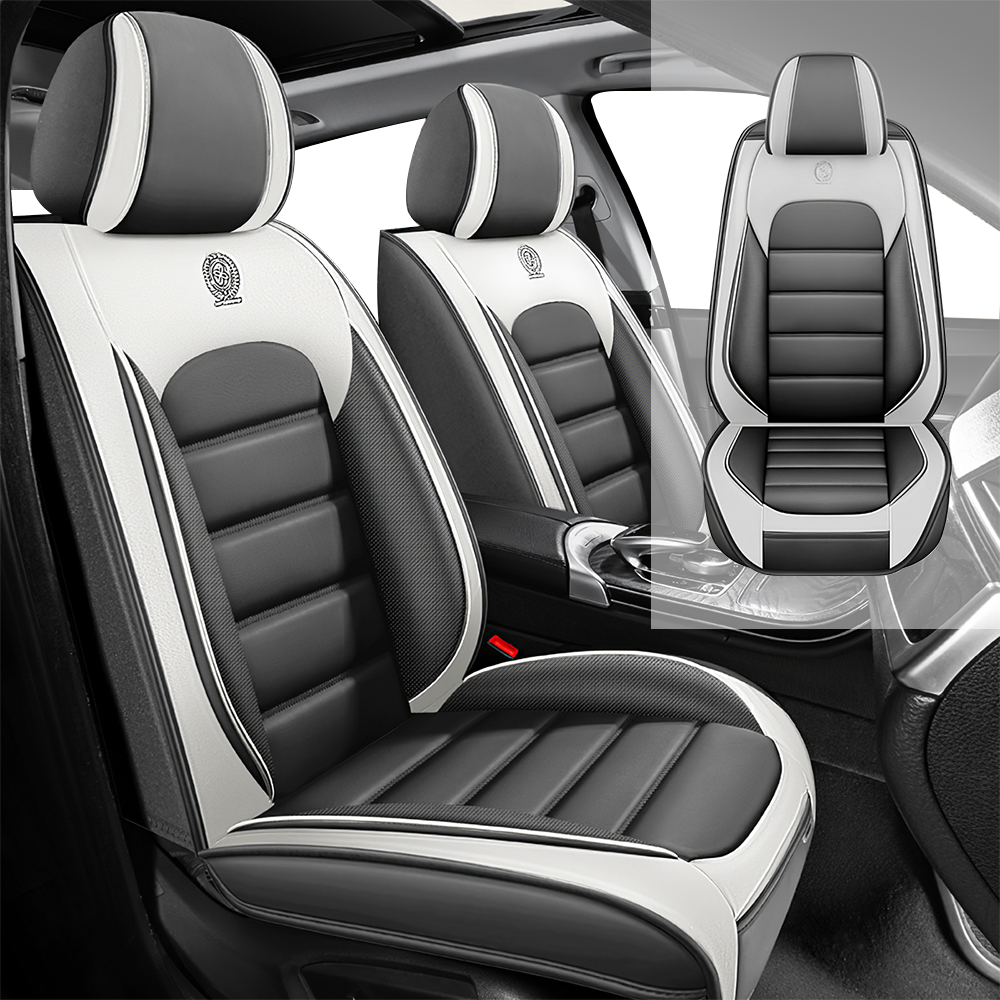 Full Coverage Black Leather Car Seat Cover Classical Standard Style, Automotive Vehicle Cushion Universal Fit