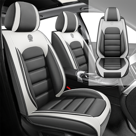 Full Coverage Black Leather Car Seat Cover Classical Standard Style, Automotive Vehicle Cushion Universal Fit