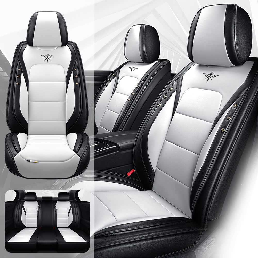 Full Coverage Black Leather Car Seat Cover Street Standard Style, Automotive Vehicle Cushion Universal Fit