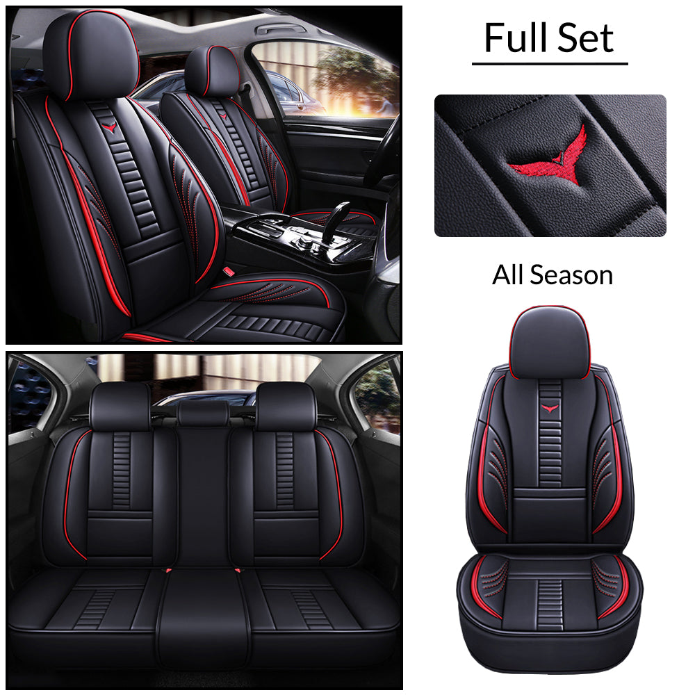 Full Coverage Black Leather Car Seat Cover Mechanical Standard Style, Automotive Vehicle Cushion Universal Fit