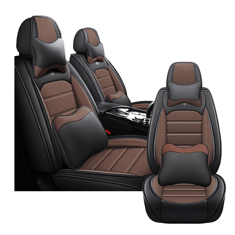 Full Coverage Black Leather Car Seat Cover Sports’  Luxury Style, Automotive Vehicle Cushion Universal Fit