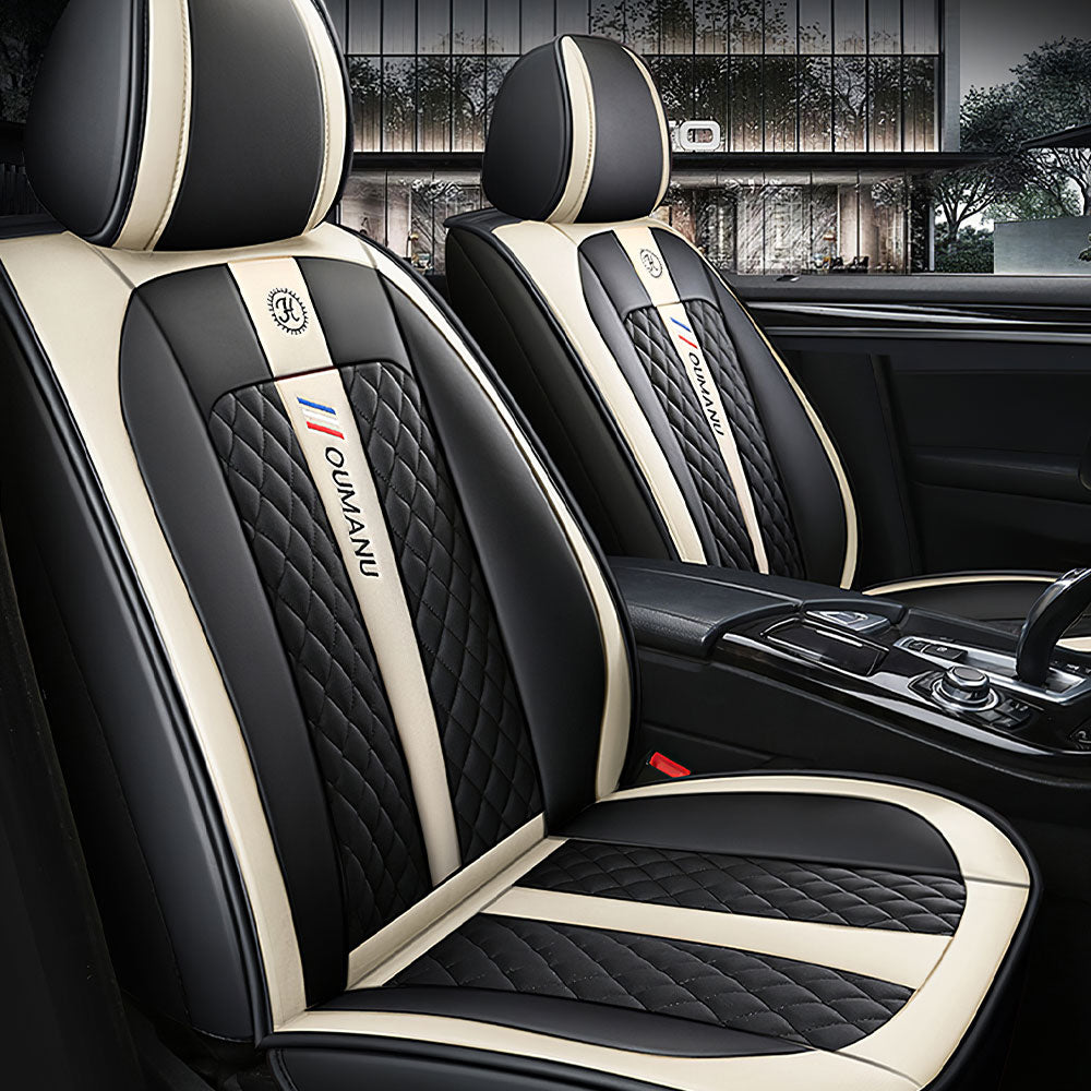Full Coverage Black Leather Car Seat Cover Street Standard Style, Automotive Vehicle Cushion Universal Fit