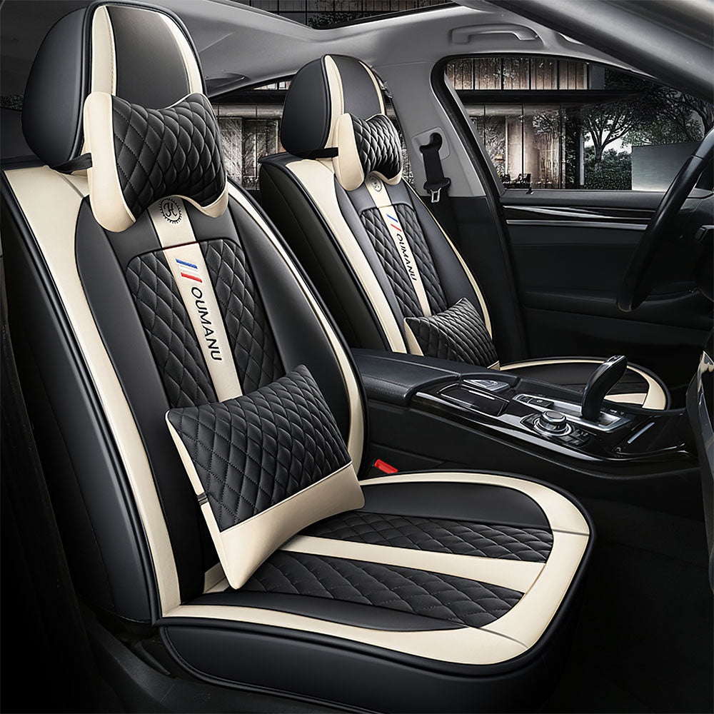 Full Coverage Black Leather Car Seat Cover Street Luxury Style, Automotive Vehicle Cushion Universal Fit