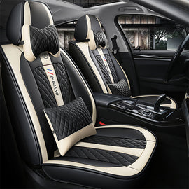 Full Coverage Black Leather Car Seat Cover Street Luxury Style, Automotive Vehicle Cushion Universal Fit