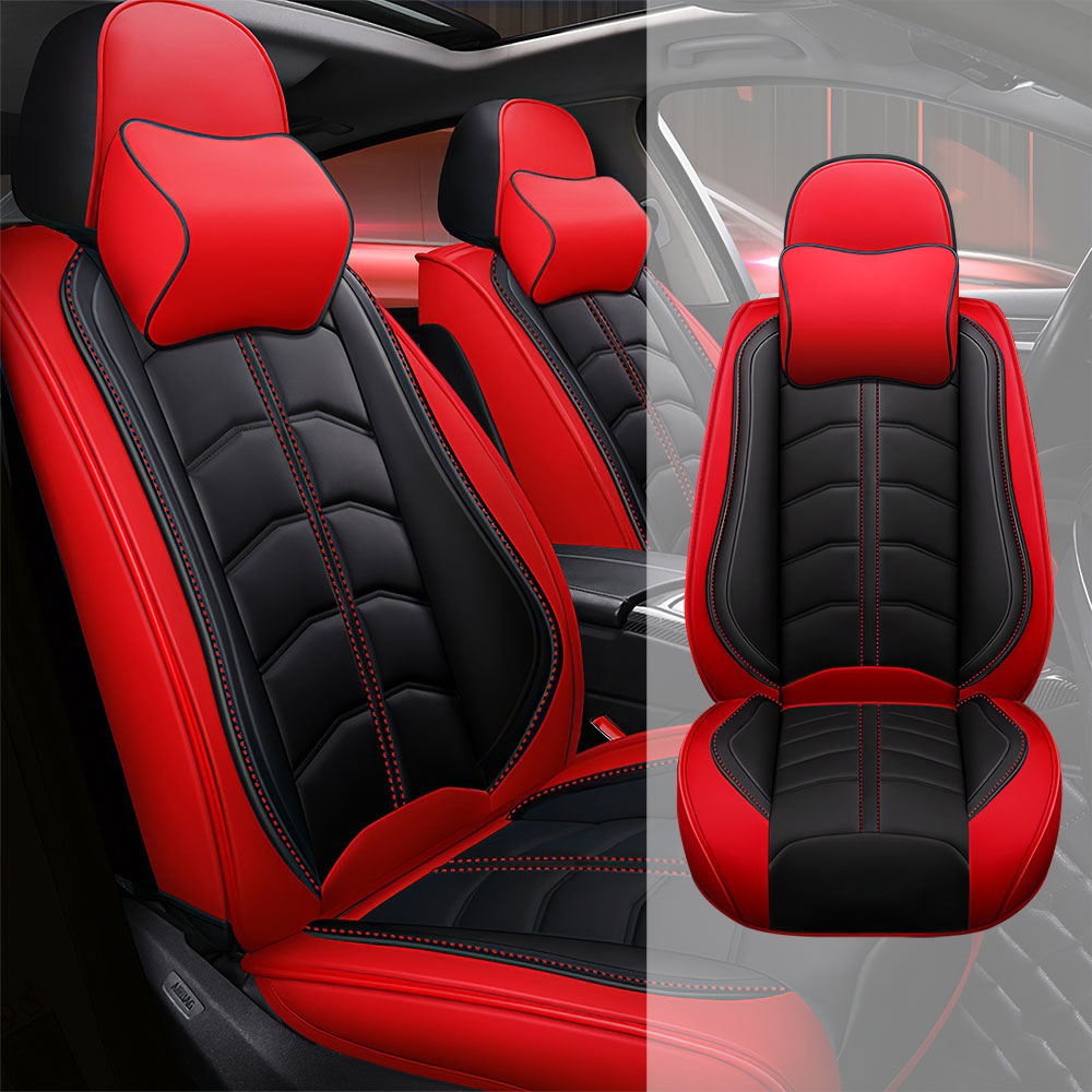 Full Coverage Black Leather Car Seat Cover Light Luxury Style, Automotive Vehicle Cushion Universal Fit