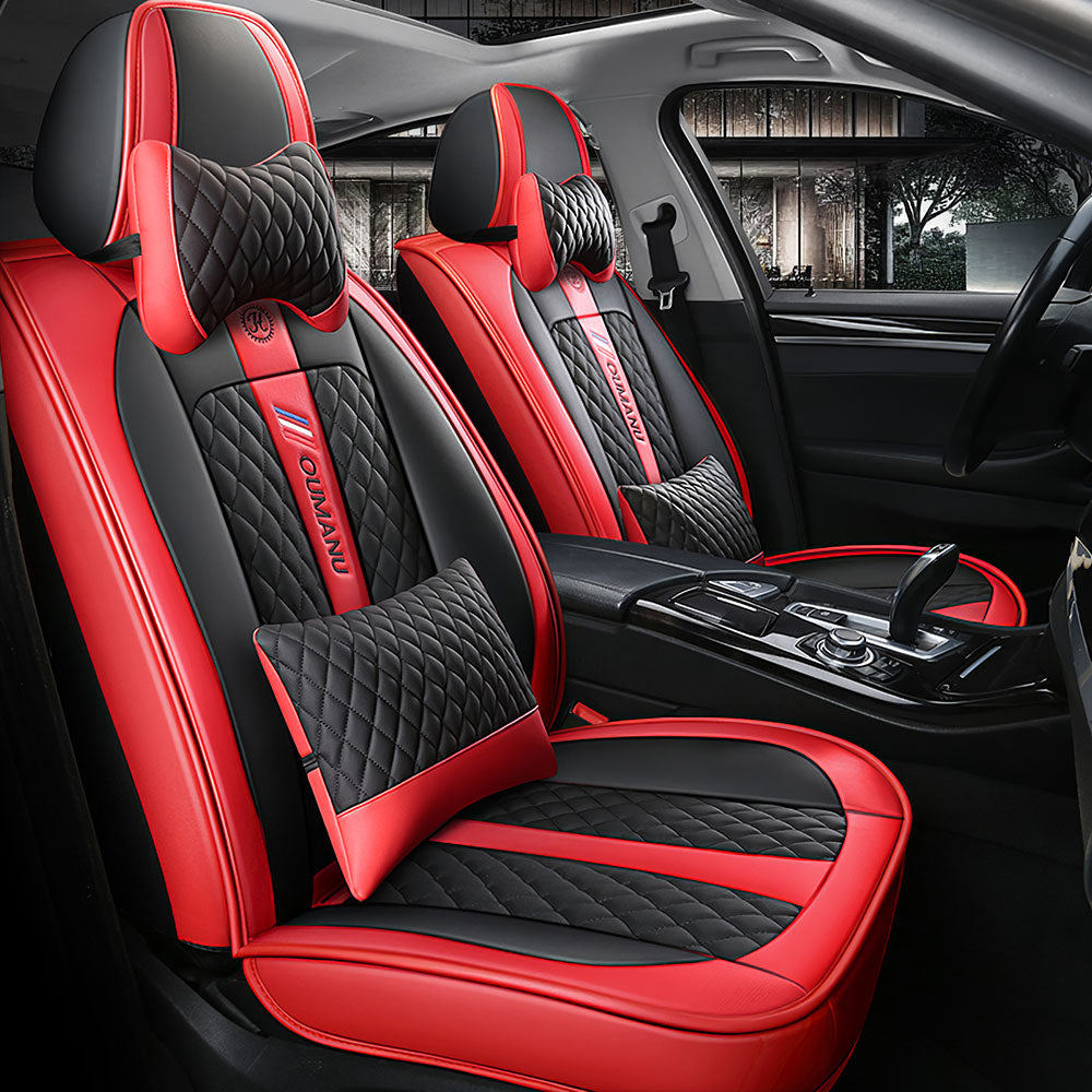 Full Coverage Black Leather Car Seat Cover Street Luxury Style, Automotive Vehicle Cushion Universal Fit