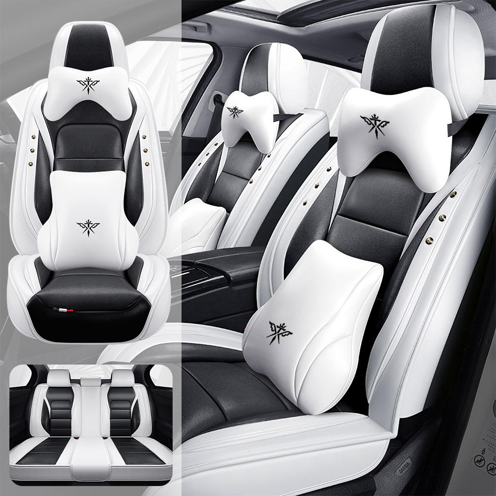 Full Coverage Black Leather Car Seat Cover Street Luxury Style, Automotive Vehicle Cushion Universal Fit