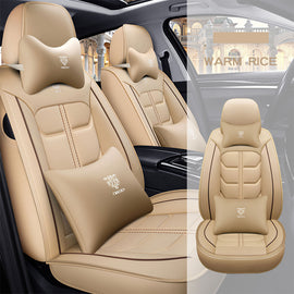 Full Coverage Black Leather Car Seat Cover Light Luxury Style, Automotive Vehicle Cushion Universal Fit