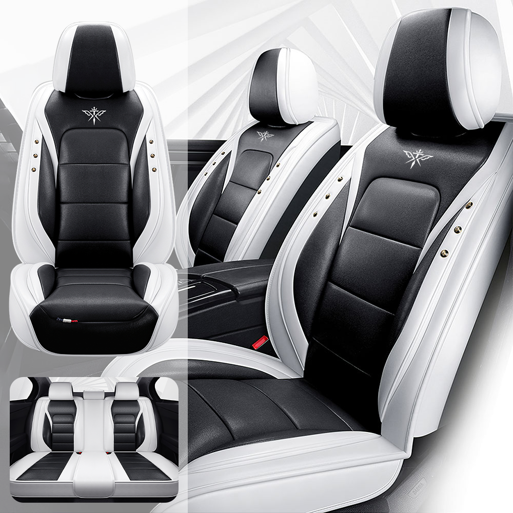 Full Coverage Black Leather Car Seat Cover Street Standard Style, Automotive Vehicle Cushion Universal Fit