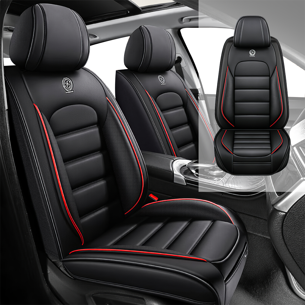 Full Coverage Black Leather Car Seat Cover Classical Standard Style, Automotive Vehicle Cushion Universal Fit