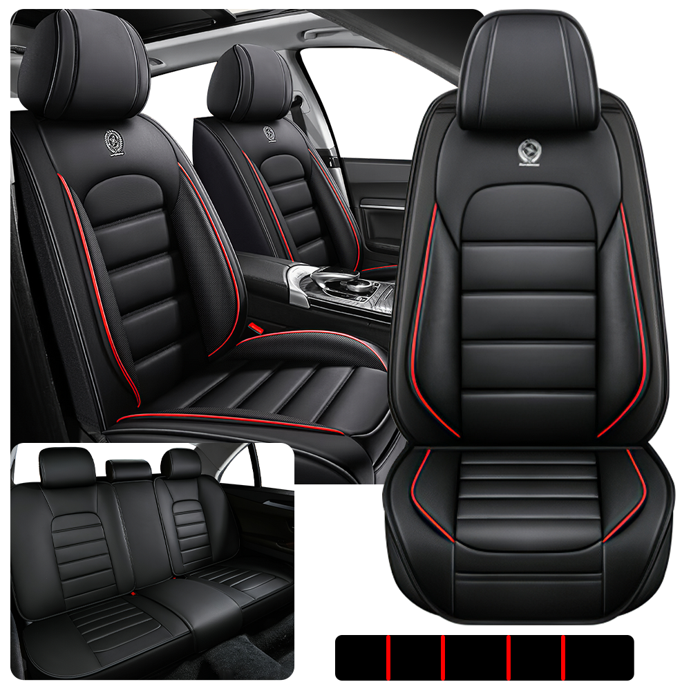 Full Coverage Black Leather Car Seat Cover Classical Standard Style, Automotive Vehicle Cushion Universal Fit