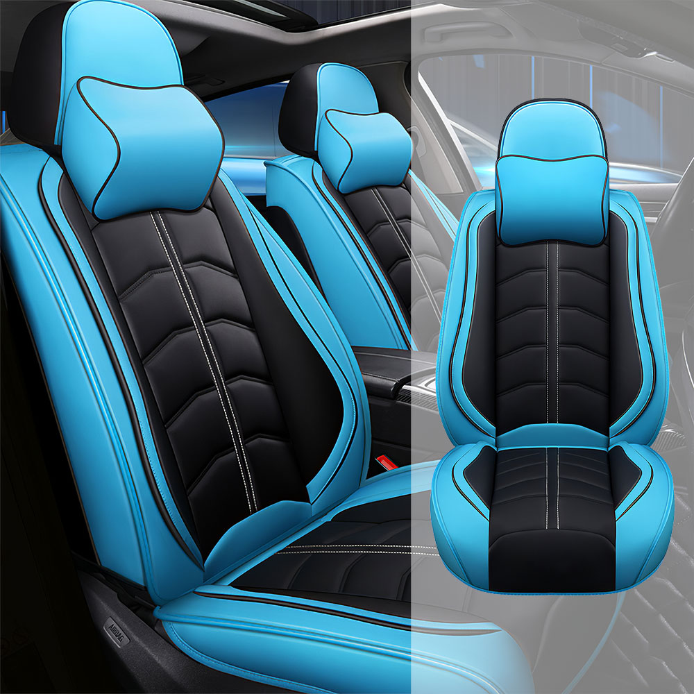 Full Coverage Black Leather Car Seat Cover Light Luxury Style, Automotive Vehicle Cushion Universal Fit
